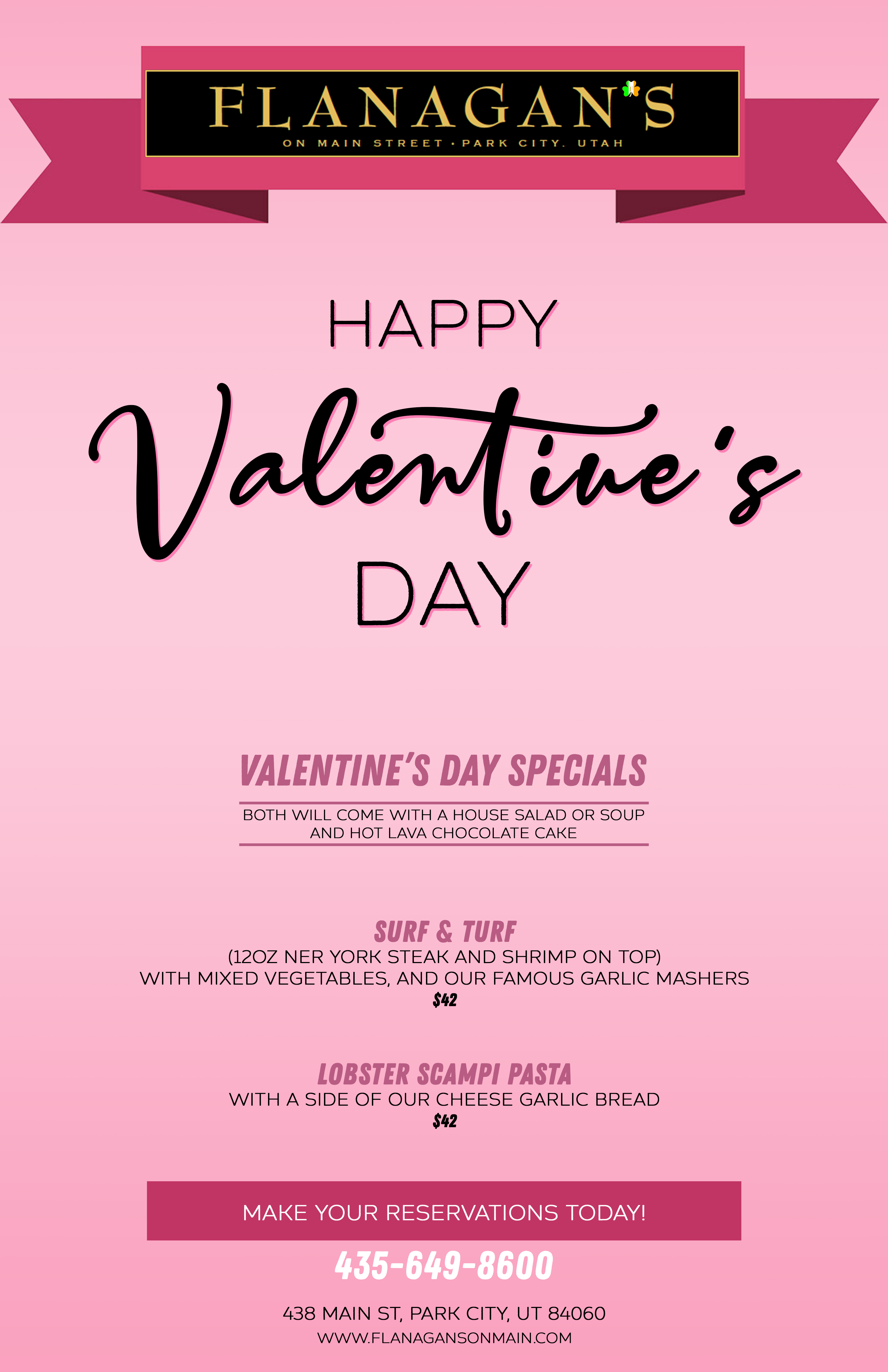 Happy Valentine's Day flyer with specials